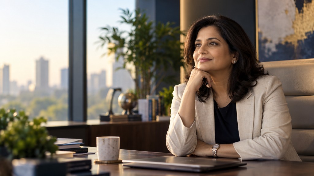 Leadership pause — reflective professional at golden hour